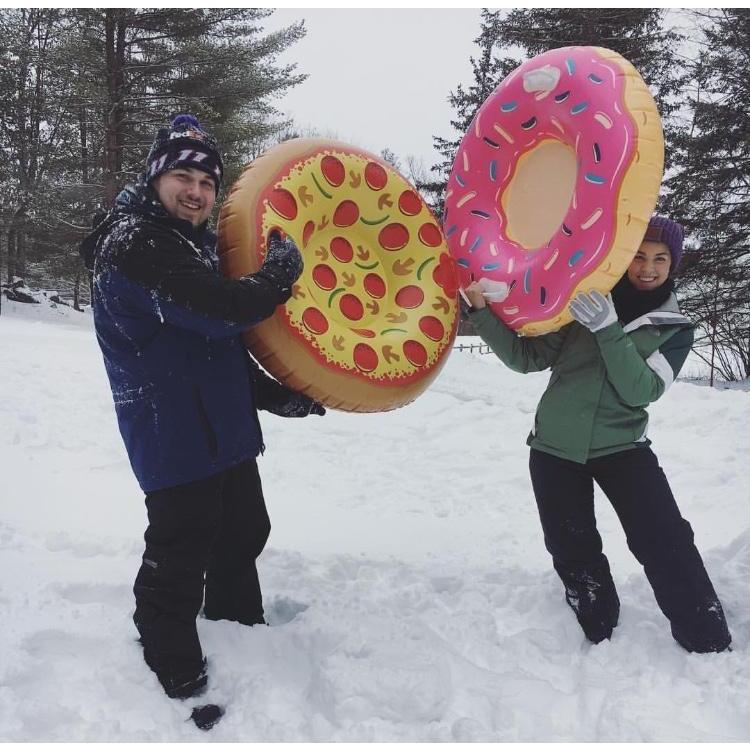 Sledding in New Hampshire. We only use food-shaped sleds.