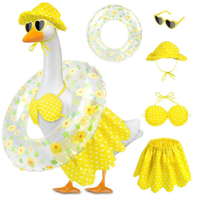 PaLuQiYa Hawaiian Goose Outfit with Sunglasses & Wreath,Porch Goose Outfits for 23" 17" Cement Plastic Goose Clothes Costumes,Garden Decor Goose and Duck Costume for Outdoor Statues(Bikini)