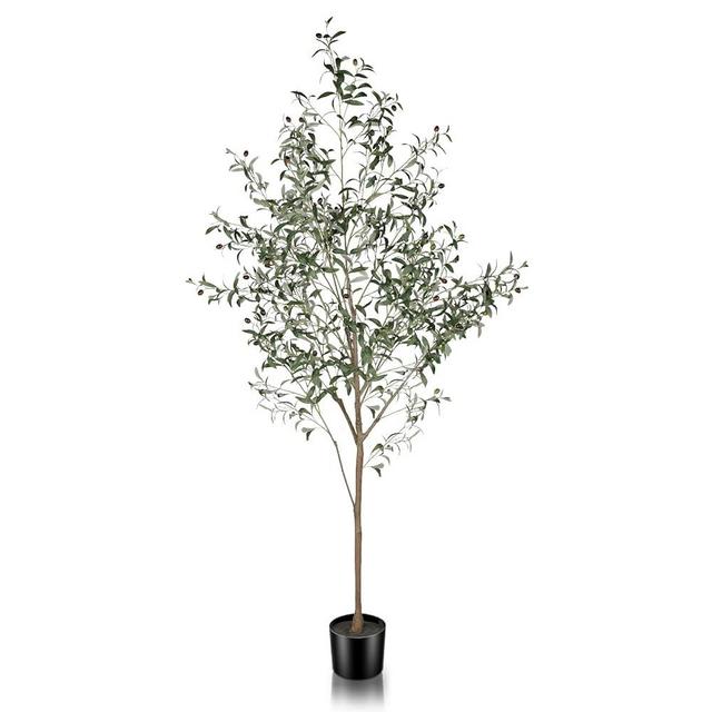 Feelead 7ft Faux Olive Tree - Tall Fake Olive Silk Trees with Planter Natural Olive Branches and Realistic Leaves, Large Artificial Olive Tree Plant for Home Office Living Room Decor Indoor