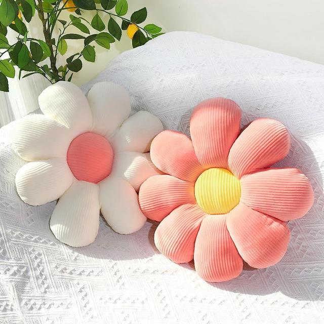 Mepherl 2 PCS Flower Pillow Decorative Throw Pillows,Flower Shaped Pillow Seating Cushions,Aesthetic Daisy Pillow Flower Floor Pillow Cushion for Reading Bedroom Home Décor (White+Pink,15.7'')