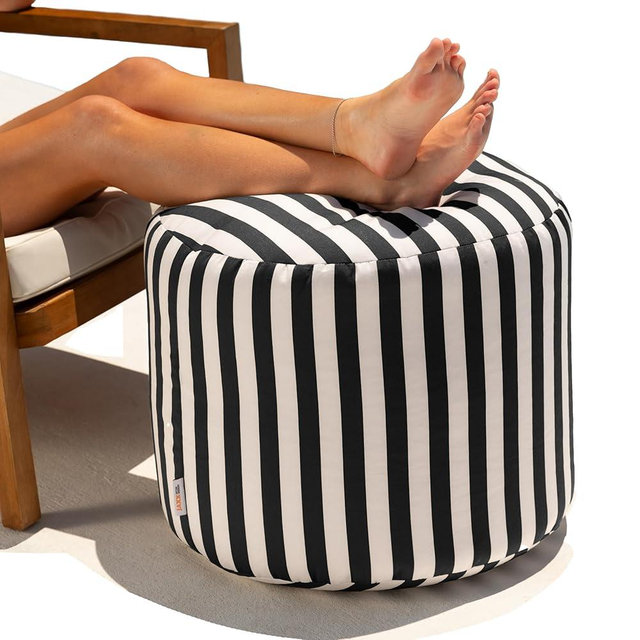 Jaxx Spring Indoor/Outdoor Bean Bag Pouf Ottoman, Black & White Stripes