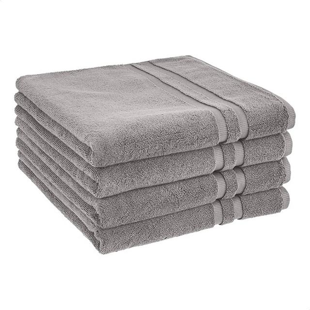 Amazon Basics GOTS Certified Organic Cotton Bath Towel - 4-Pack, Stone Gray