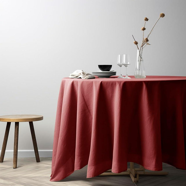EVERLY 100% Pure Linen Round Tablecloth 80Inches for Dining,Buffet Parties,Picnic,Events,Weddings and Restaurants,Decorative Halloween,Thanksgiving Machine Washable Tablecloths-Christmas Red