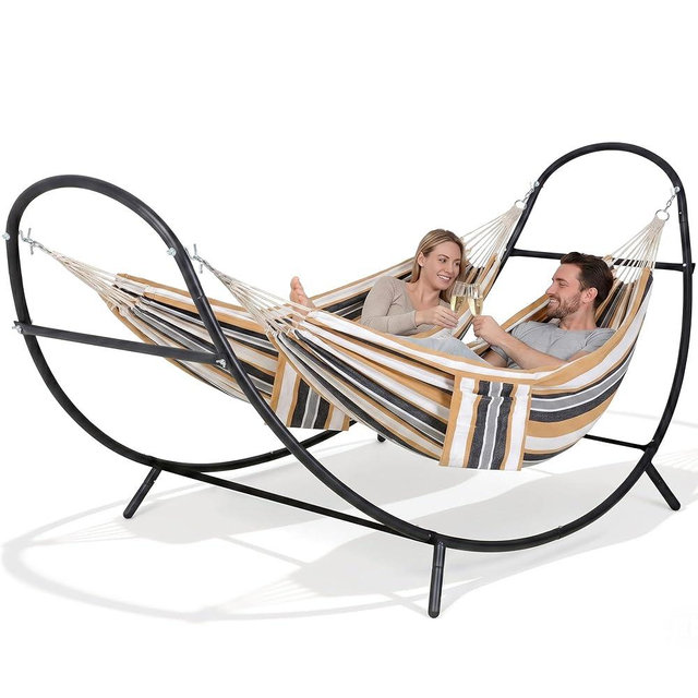 SUNCREAT Hammocks for Outside with Stand, Porch Hammock and Stand, 475 lbs Capacity, Patent Pending, Coffee