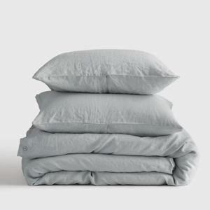 European Linen Duvet Cover Set in Mist, Twin