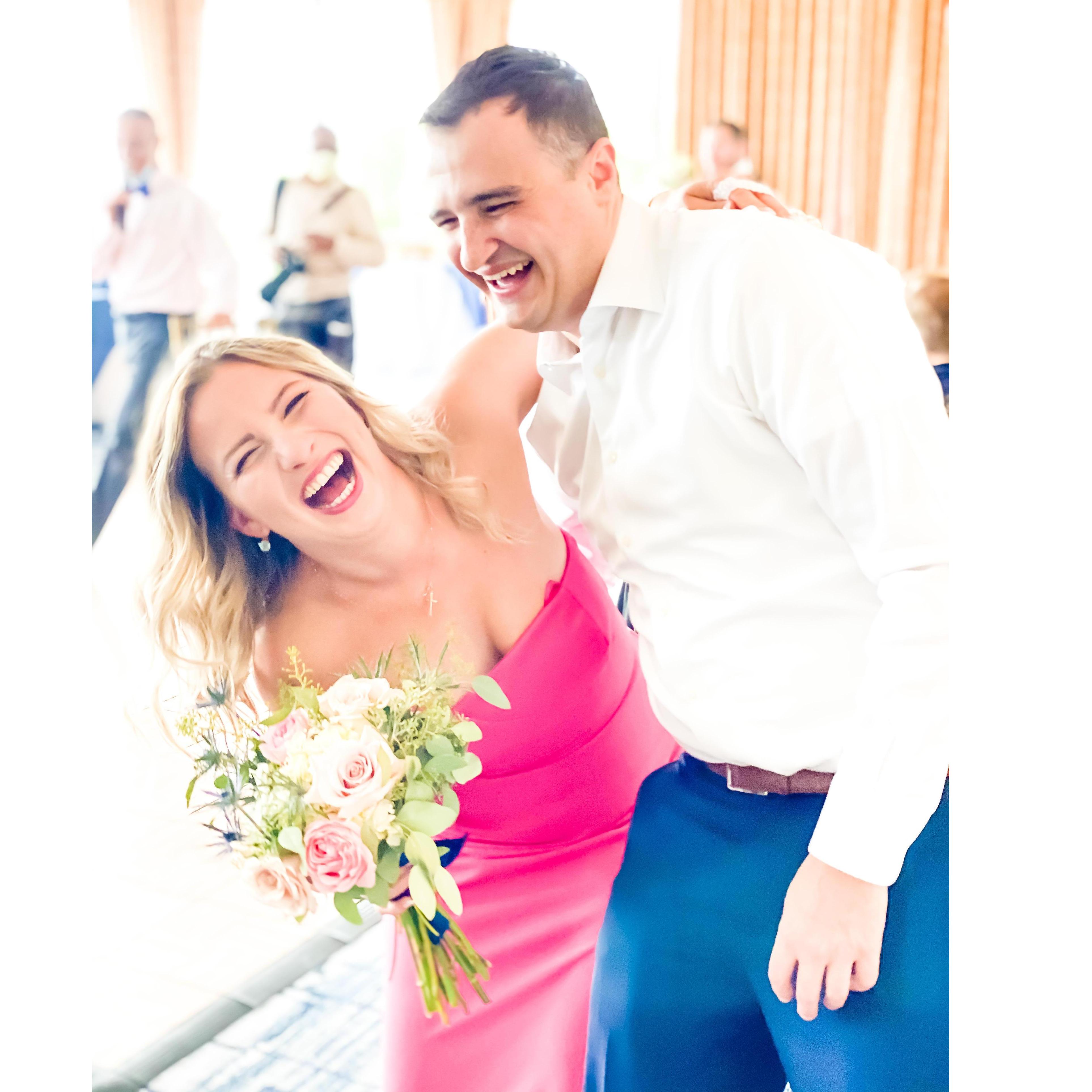 at one of our friends wedding where Iryna caught the bouquet and Andreas caught the garter
