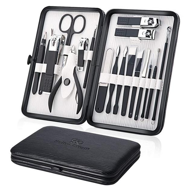 Keiby Citom Professional Stainless Steel Nail Clipper Travel & Grooming Kit Nail Tools Manicure & Pedicure Set of 18pcs with Luxurious Case (Black/White)
