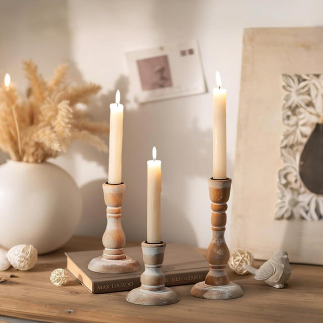 Inweder Wood Taper Candle Holders: 3Pcs Rustic Candle Holders for Candlesticks Wood Candle Holder Wooden Candlestick Holders Farmhouse Candle Holders Rustic Candle Holder for Fireplace Home Event