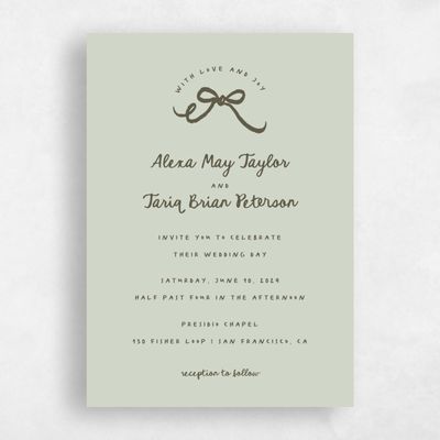 Grassy Sage, Green Wedding Invitation - Emelia Portrait