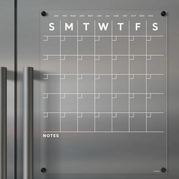 Clear Acrylic Monthly Fridge Calendar | Bottom Notes