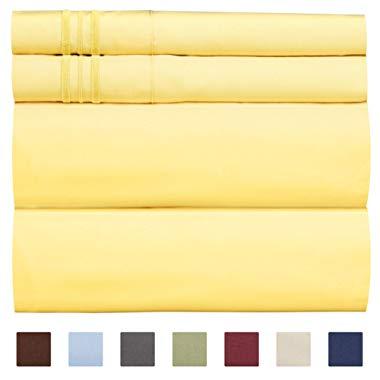 Queen Size Sheet Set - 4 Piece Set - Hotel Luxury Bed Sheets - Extra Soft - Deep Pockets - Easy Fit - Breathable & Cooling - Wrinkle Free - Comfy – Yellow Bed Sheets - Queens Sheets – 4 PC