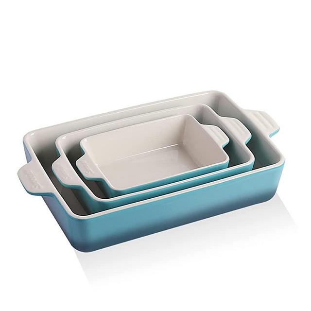 SWEEJAR Ceramic Bakeware Set, Rectangular Baking Dish Lasagna Pans for Cooking, Kitchen, Cake Dinner, Banquet and Daily Use, 11.8 x 7.8 x 2.75 Inches of Casserole Dishes (Gradient Blue)