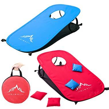 Himal Collapsible Portable Cornhole Game Boards 10 Cornhole Bean Bags Cornhole Set Tic Tac Toe Game 2 Games on 1 Board (2 x 1-feet)-1