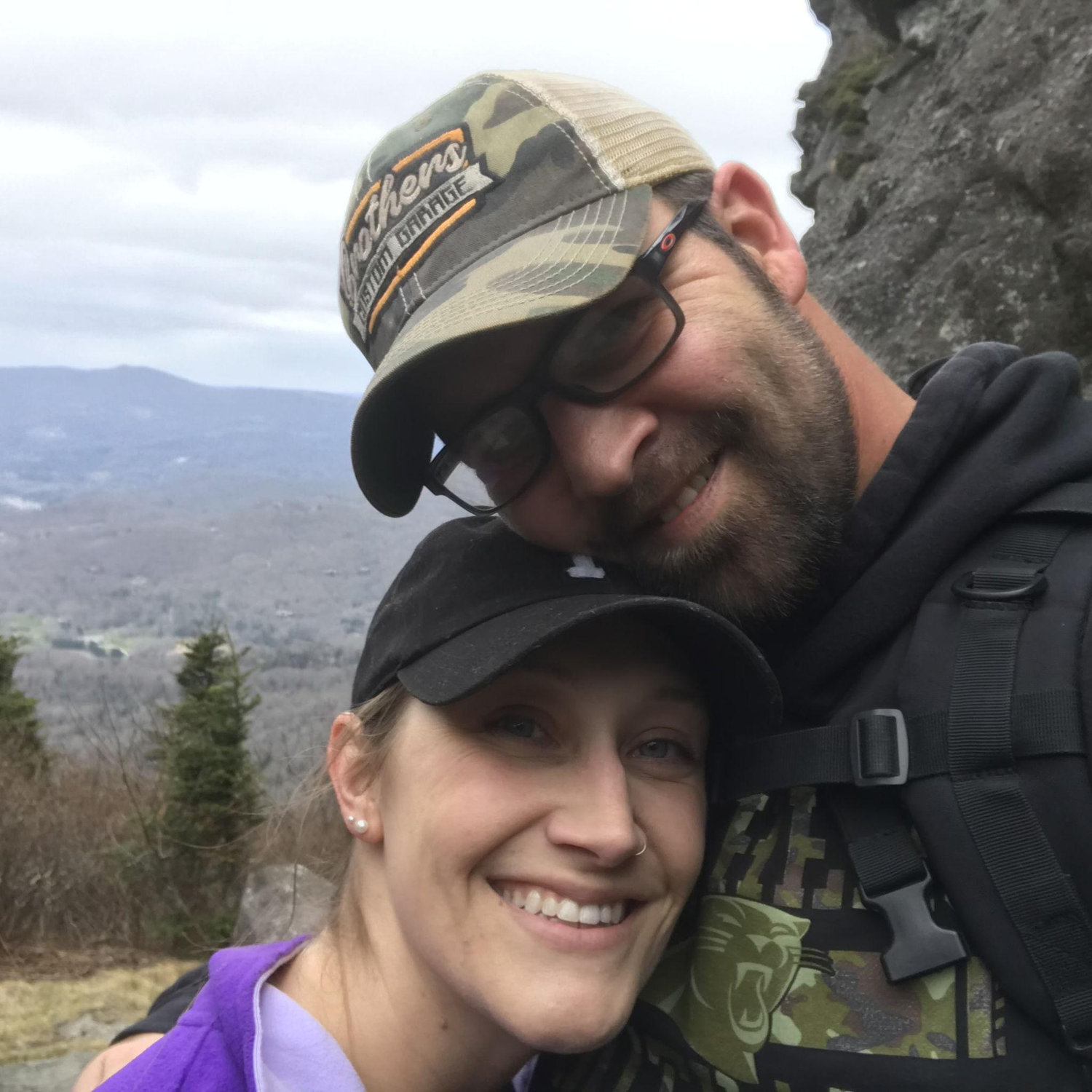 Hiking Grandfather Mountain. This was our second time, we learn to cheat and drive to the top after the first.
