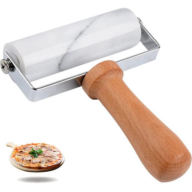 Tianman Marble Rolling Pin Pizza Roller, Marble Roller Non-Stick T-Type, For Cake Baking Tortilla Fudge Pizza Cookies and Other Kitchen Baking Cooking (White).