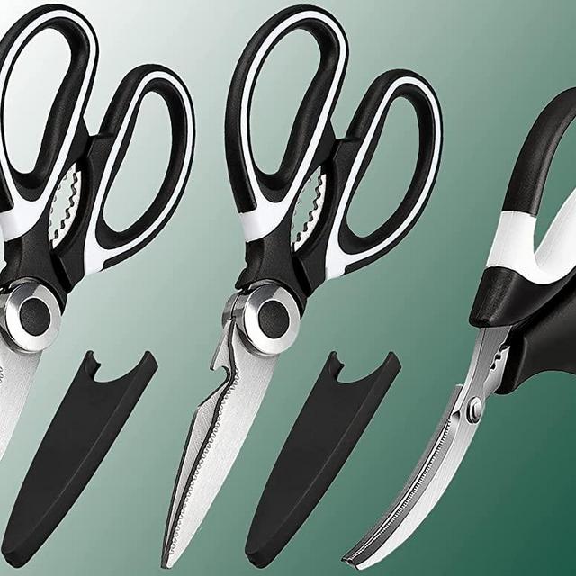 3 Pack Kitchen Scissors, Heavy Duty Stainless Steel Cooking Shears for Cutting Meat, Food, Poultry Sharp Blades Dishwasher Safe with Protective Cover