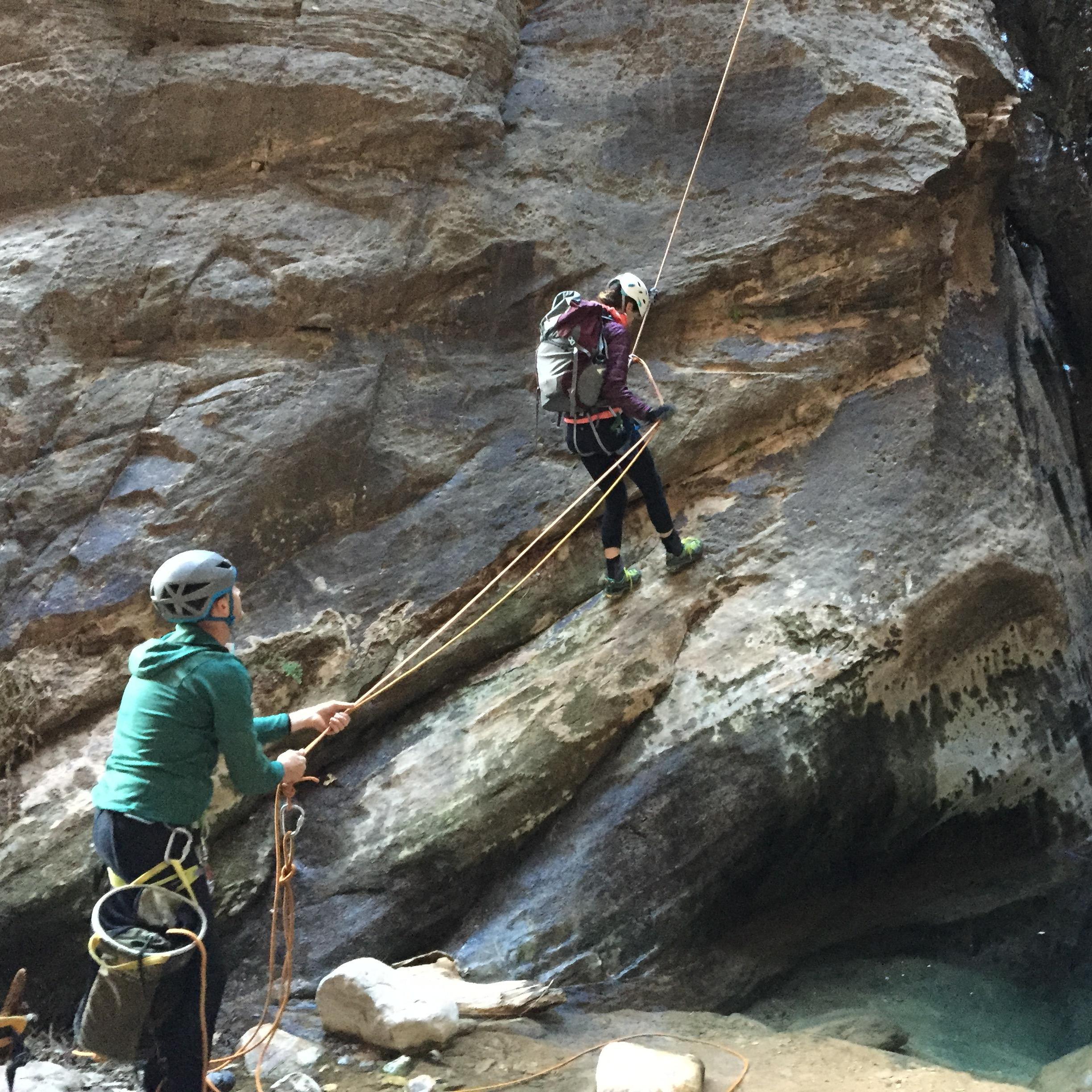 Caleb and I going through Mystery Canyon in Zion NP