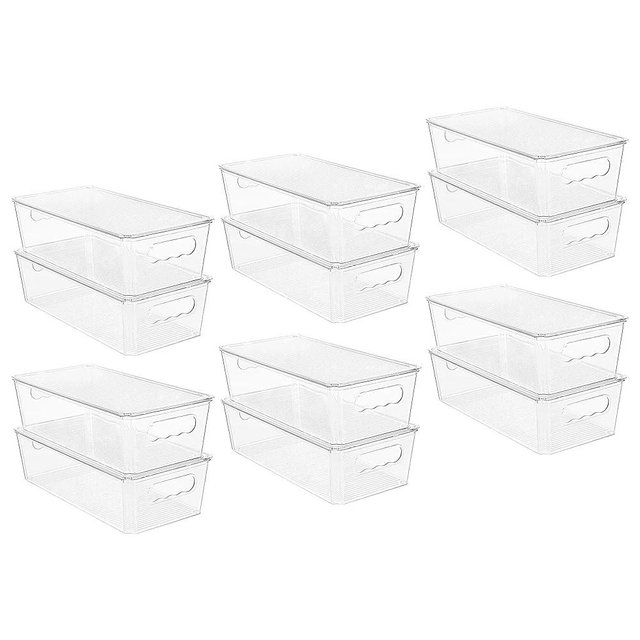 Vtopmart 12pcs Clear Organizers and Storage Bins with Lids, Stackable Plastic Storage Containers with Handles for Fridge, Freezer, Pantry, Cabinet, Kitchen Organization and Storage
