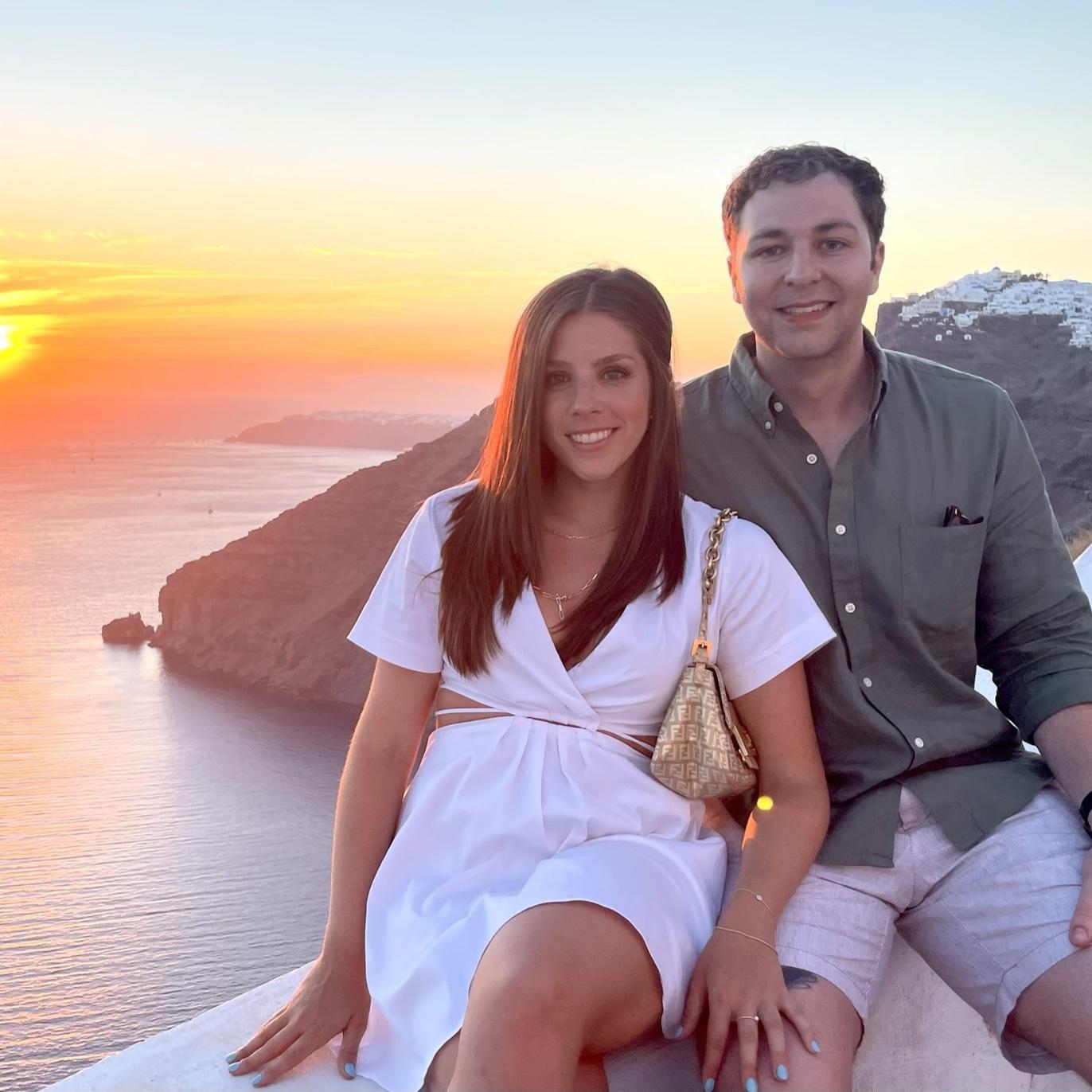 Our second Vacation Aboard, 2022 - Santorini, Greece. Joined by Troy (a groomsman), Maria, and Ryan (a groomsman).