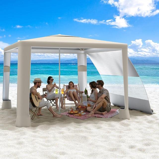 MoKo Beach Cabana, 8'×8' Large Beach Canopy with Side Wall, UPF 50+ Protection Easy Setup Beach Tent Sun Shelter