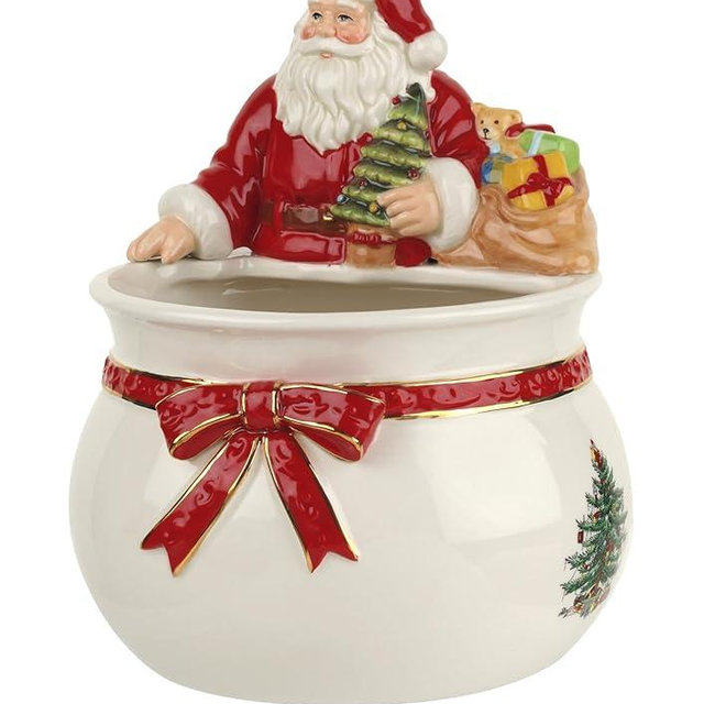 Spode Christmas Tree Candy Bowl - 7.5-Inch Earthenware Bowl for Candy, Nuts, Potpourri, Holiday Decor - Food-Safe Decorative Design with Santa and Tree Motif - Christmas Gift, Festive Tabletop Accent