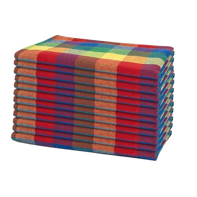 Multicolor Rainbow Cloth Dinner Napkins - 12 Pack, 100% Cotton, 20"x20" Colorful Cotton Dinner Napkins for Parties and Events - Checkered Multicolor Napkins