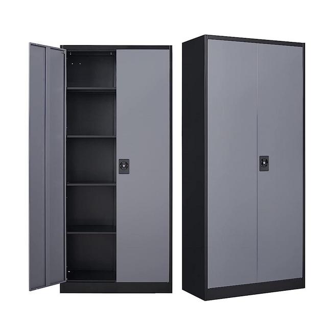 MIIIKO Metal Storage Cabinet with Locking Doors, Black Garage Storage Cabinets with Doors and Shelves, Lockable Steel Storage Cabinets for Home, Garage, Pantry Workshop Warehouse