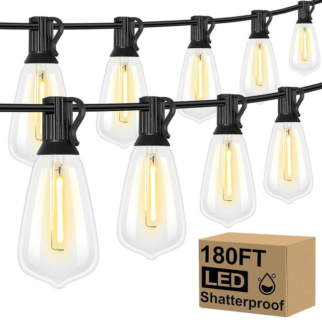 Brightever Outdoor String Lights 180FT, Patio Lights with 90+4 Dimmable ST38 Shatterproof LED Bulbs, Vintage Edison String Lights for Outside, Waterproof Bistro Lights for Halloween Backyard 2700K