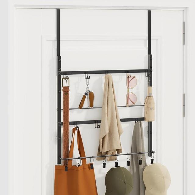 Consumest Over the Door Organizer - 3 Tier Door Hanger Hooks for Hanging Clothing, 24 Inches Long Coat Hanger for Bedroom, Bathroom, Laundry or Dorm Room, Black