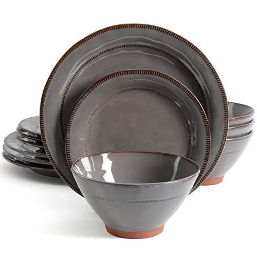 Gibson Elite Terranea 12 Piece Dinnerware Set, Grey
