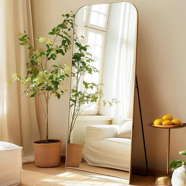 Anpark Large Full Length Mirror 71"x26" - Oversized Freestanding Arched Floor or Wall Mounted With Stand for Living Room, Bedroom - Gold