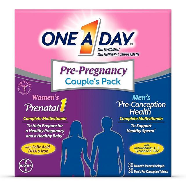 One A Day Men's & Women's Pre-Pregnancy Multivitamin including Vitamins A, Vitamin C, Vitamin D, B6, B12, Folic Acid & more, 30+30 Count, Supplement for Before, During, and Postnatal