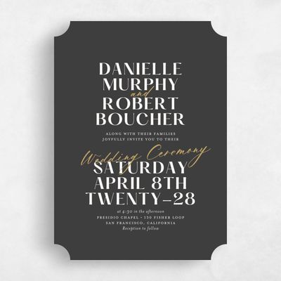 Grey Ticket Wedding Invitation - Finneas Portrait
