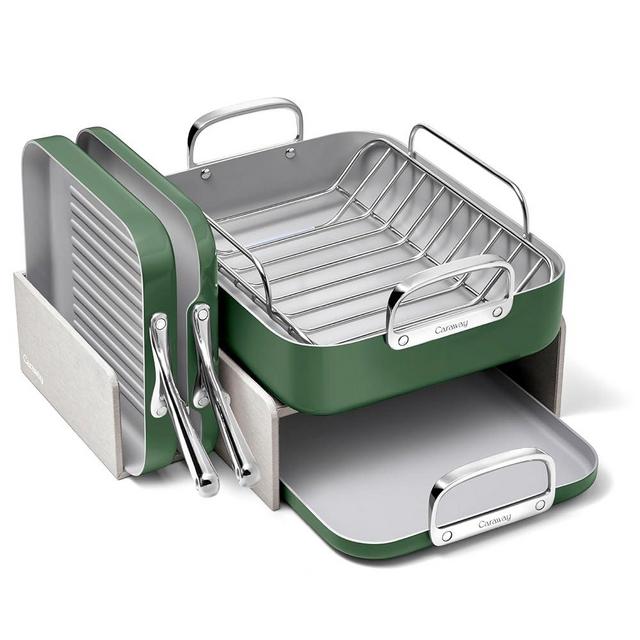 Caraway Squareware Set - Square Pans Set - Perfect for Griddling, Toasting, Searing, Roasting, and More - Non-Stick Ceramic Coated Pans - Non Toxic, PTFE & PFOA Free - Sage