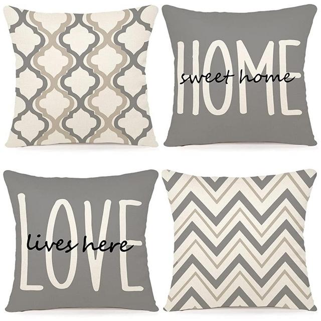Farmhouse Pillow Covers 18x18 Set of 4 Throw Pillow Covers Rustic Linen Decorative Pillows Square Cushion Covers for Couch Sofa Bedroom Home Decor