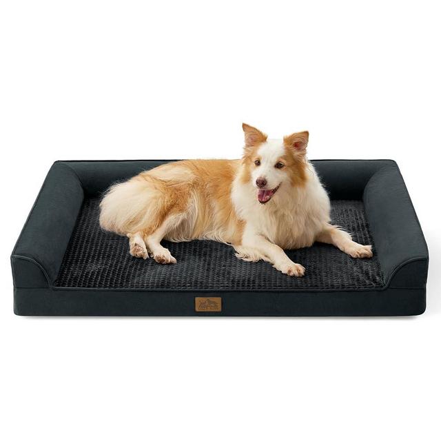 COZY KISS Orthopedic Dog Beds for Large Sized Dog, XL Bolster Pet Couch with Waterproof Lining, Egg Crate Foam Sofa for Pets Up to 100 lbs, U-Shaped, 44x32x7 inch, Black