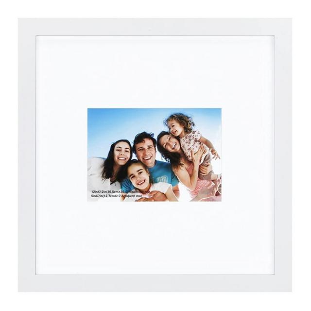 RPJC 12x12 inch Picture Frame Made of Solid Wood Display Pictures 5x7 with Mat or 12x12 Without Mat for Wall Mounting Photo Frame White