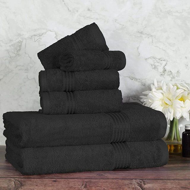 SUPERIOR Luxury Cotton Bath Towel Set - 6-Piece Towel Set, Premium Egyptian Cotton Towels, Black