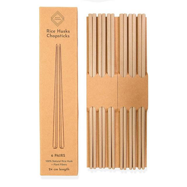 Chopsticks Reusable Dishwasher Safe, 6 pairs - Made of Natural Rice Husk