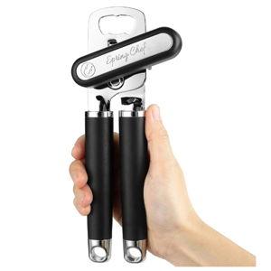 Spring Chef Stainless Steel Can Opener - Manual with Soft Grip Handles, Easy Turn, Heavy Duty Hand Can Openers for Seniors with Smooth Edge - Magnetic Lid Remover - Black
