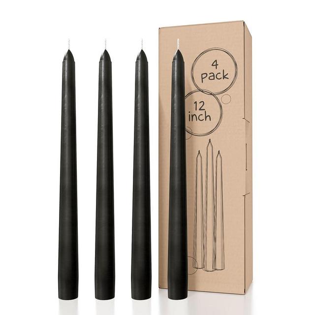 CANDWAX 12 inch Taper Candles Set of 4 - Dripless and Smokeless Candle Unscented - Slow Burning Black Tapered Candle Sticks Ideal for Any Event – Coal Black Candles