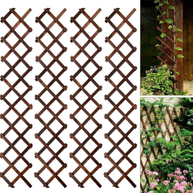 4 Pcs Expandable Garden Trellis, Wooden Lattice Wall Fence Trellis for Climbing Plants Ivy Vine Rose Clematis 13" x 68" for Outdoor Garden Patio Room Decor (4)