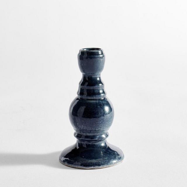 Handcrafted Emery Ceramic Candlestick, Small, Blue
