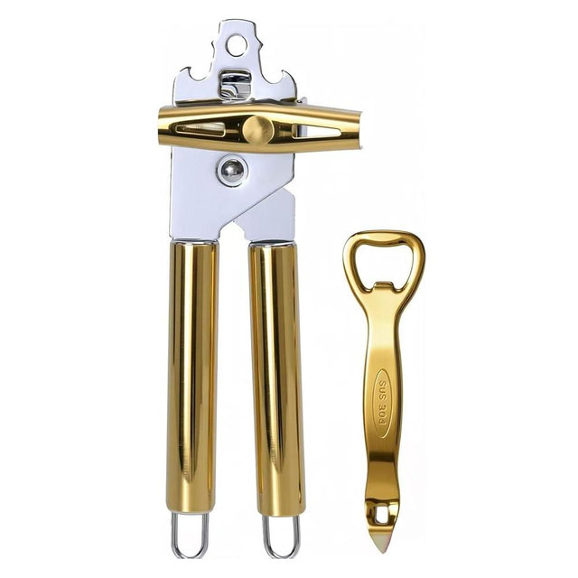 Gold Can Opener and Bottler Openers, Heavy Duty Stainless Steel Manual Can Openers (2 In 1)