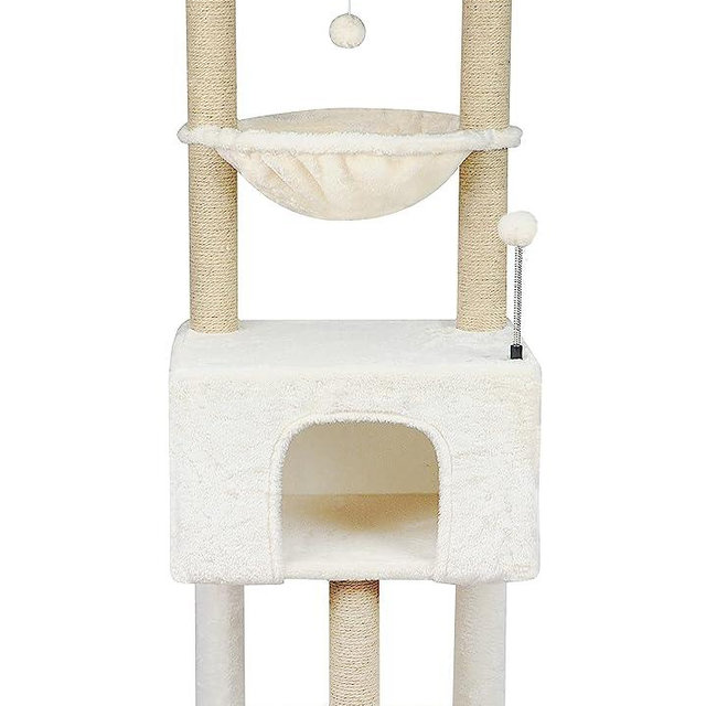 ROYPET Fashion Design 43.3" Cat Trees with Cat Houses Spring Balls,Beige