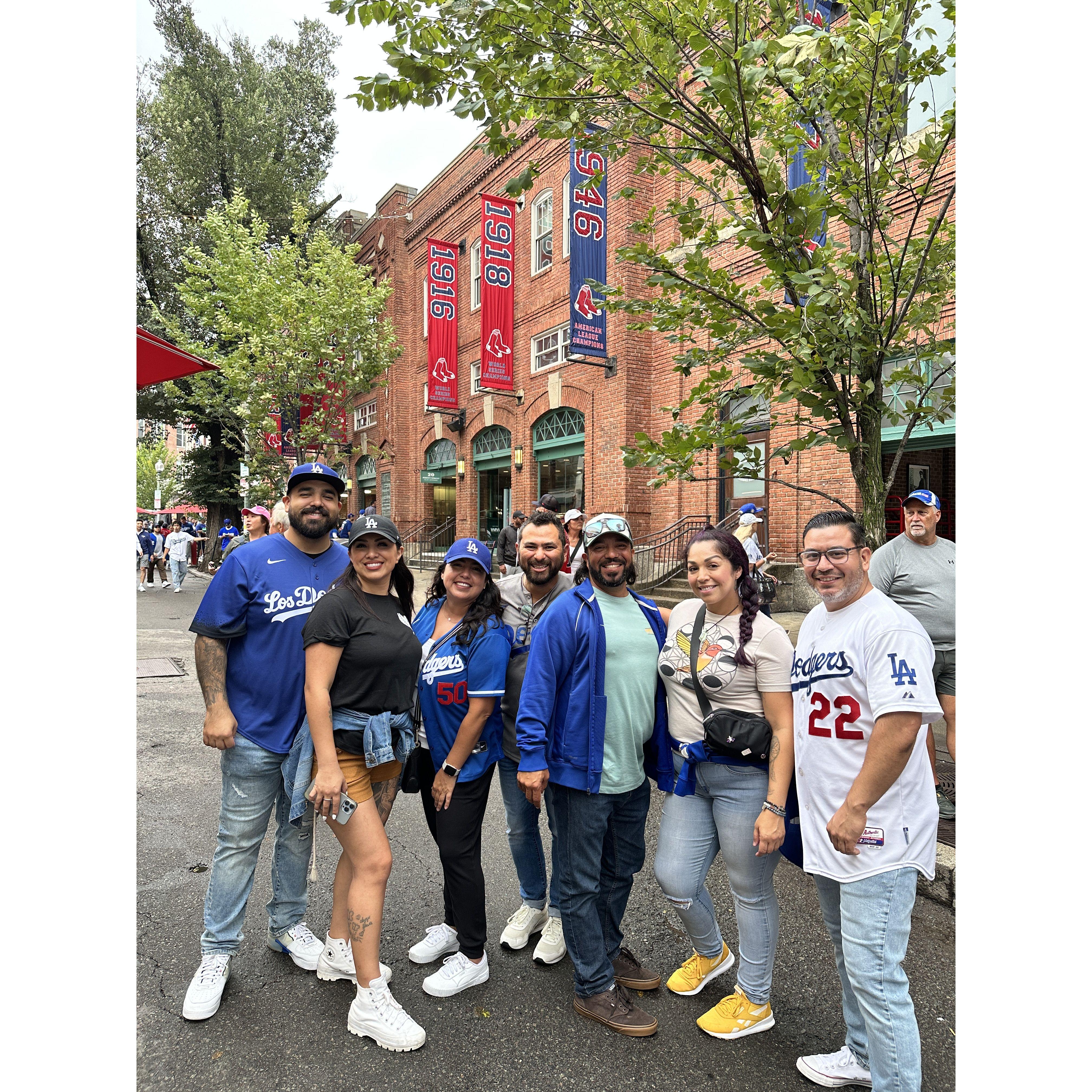 We love when family joins us on a trip!  This is outside of Fenway Park in Boston.