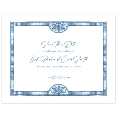 White Geometric Wedding Digital Save the Date - Blevio Landscape