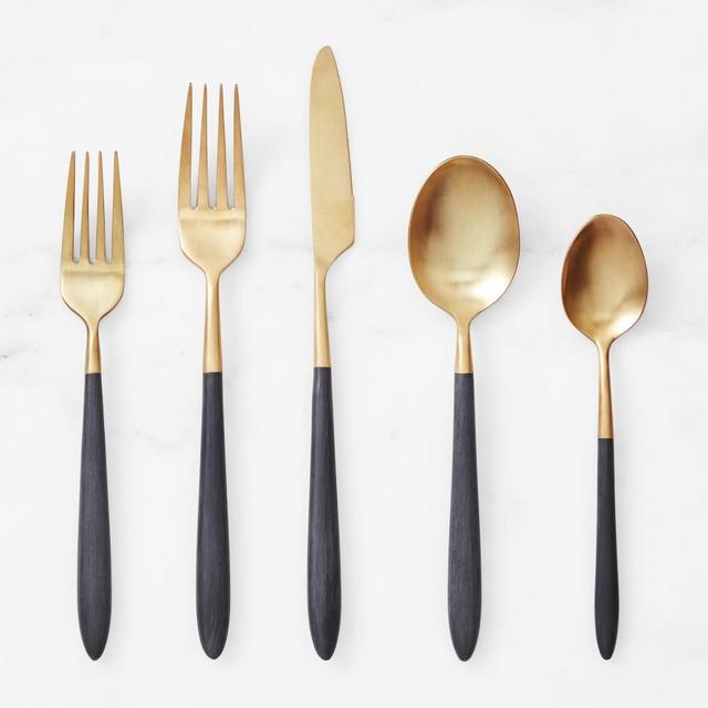 Fortessa Velo 5-Piece Flatware Set, Black and Gold