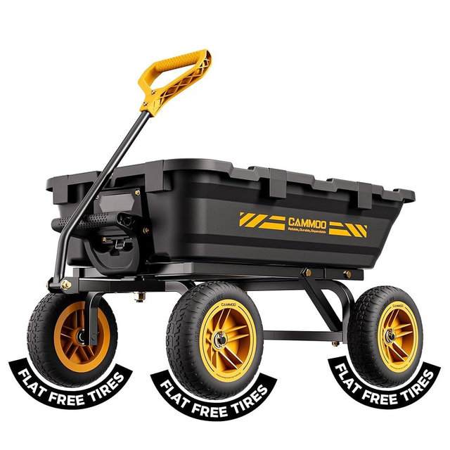 CAMMOO 10in NO-FLAT TIRES 900lb Heavy-Duty Garden Dump Cart DIY Expandable Capacity Over 4 Cu.Ft. Utility Wagon with Quick-Release Dumping & Prime Grade 100% Virgin Polypropylene-Not Recycled Material