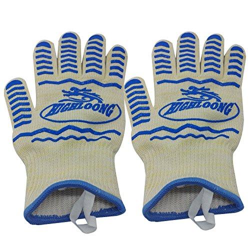 HIGHLOONG 932°F Extreme Heat Resistant BBQ Oven Safety Gloves - EN407 Certified, Thick but Light Weight for Kitchen Potholder and Outdoors-1 Pair (2 Pieces Set) (White)